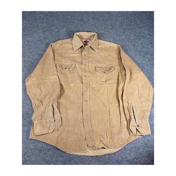 VINTAGE 90s Dickies Shirt Mens Large Brown Corduroy Retro Workwear Overshirt - Picture 1 of 6